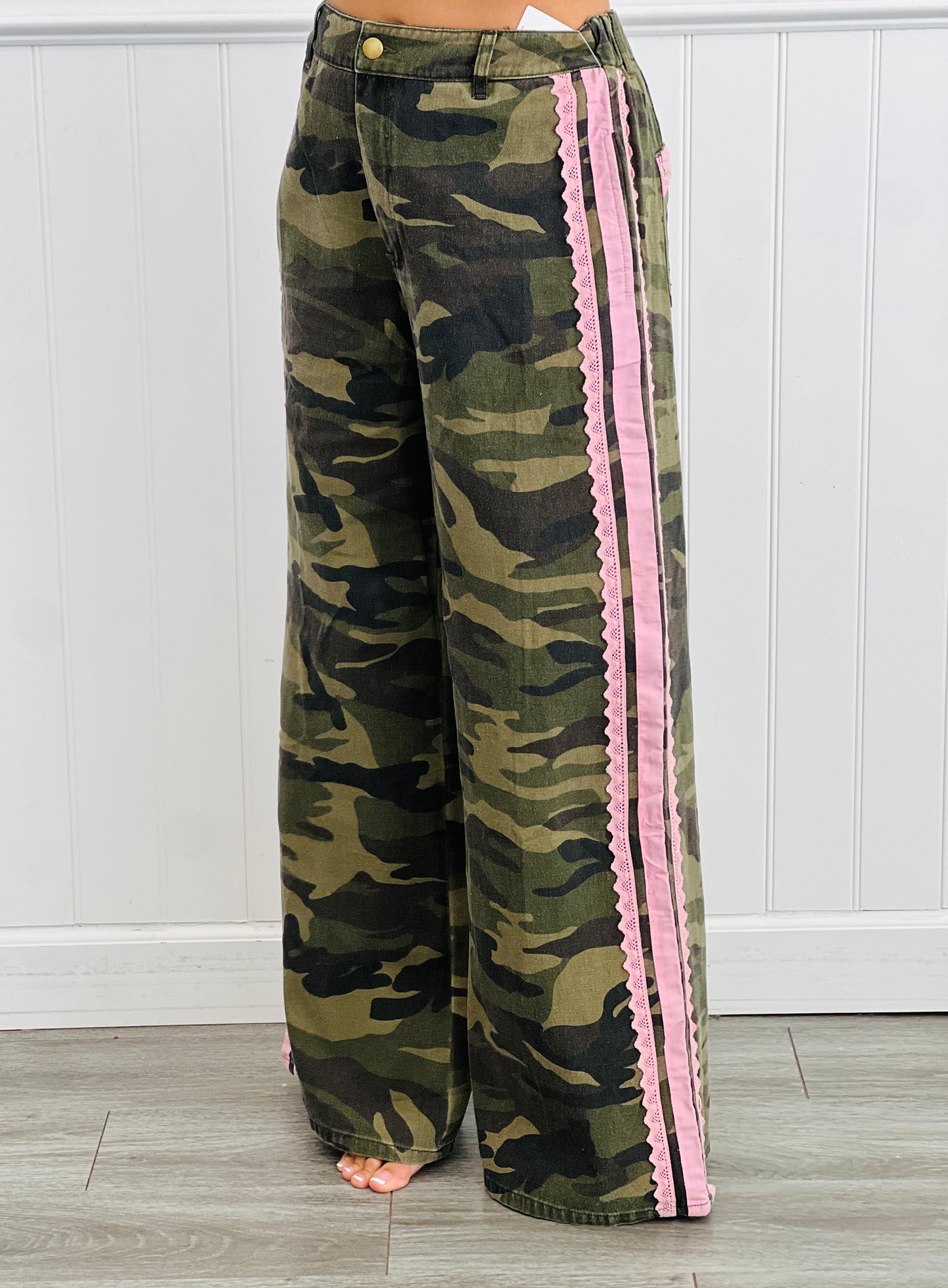 Washed Camo Lace Side Stripe Pants (Reg & Plus)