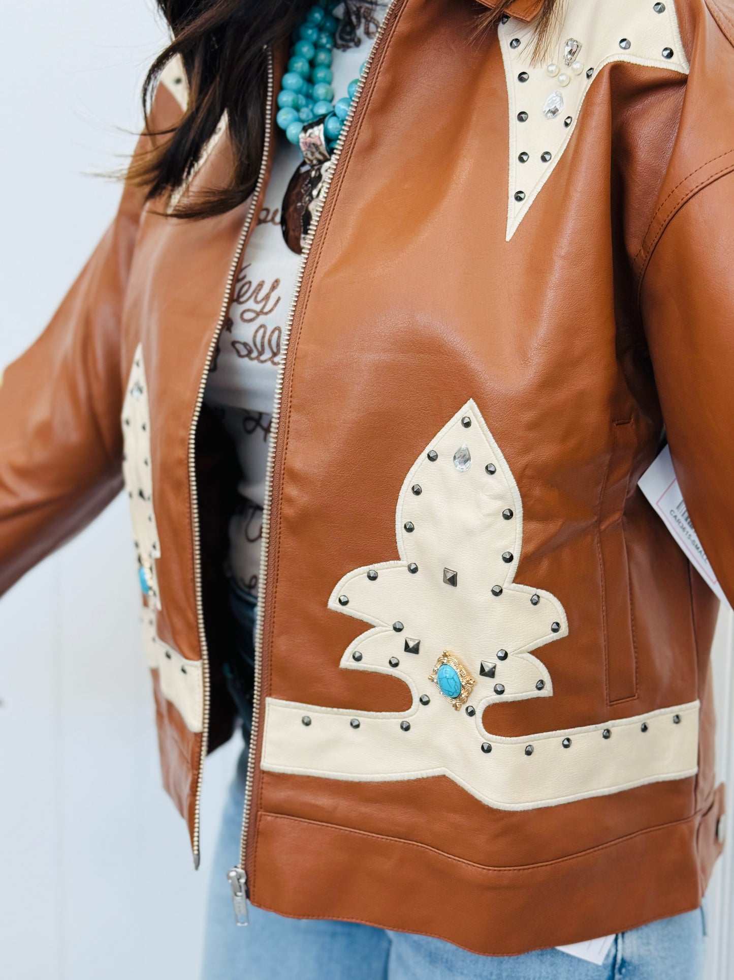 Sienna Brown Faux Leather Studded Jacket (Reg.)