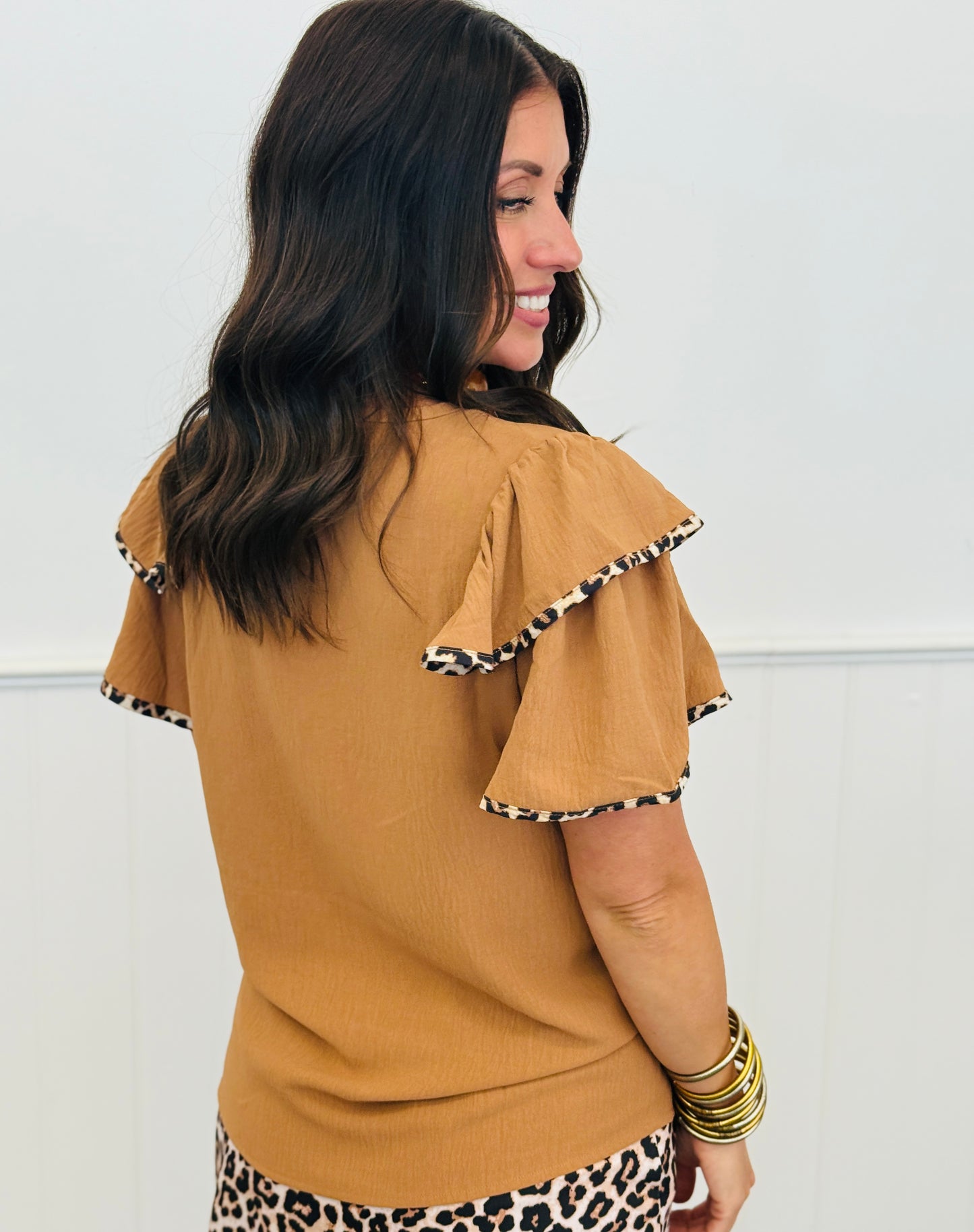 Safari Chic Ava Flutter Sleeve Blouse (Reg. and Plus)