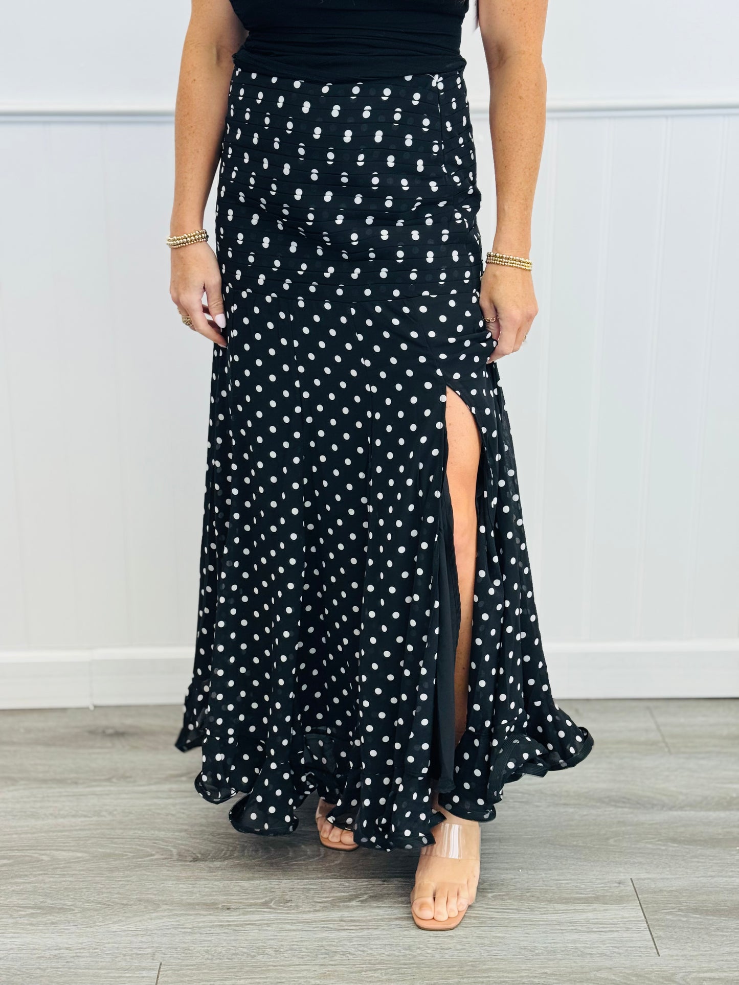 Polka Dot Side Slit Maxi Skirt (Reg.)