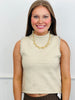 Ecru High Neck Rhinestone Sleeveless Knit Top (Reg.)