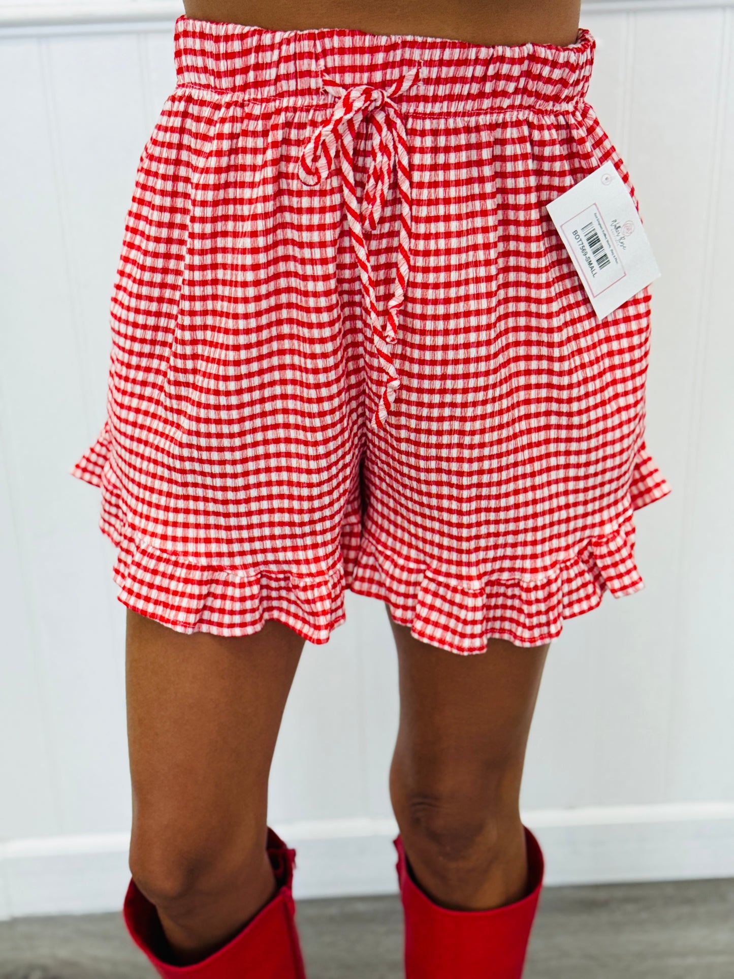 Red Gingham Ruffled Shorts  (Reg & Plus)