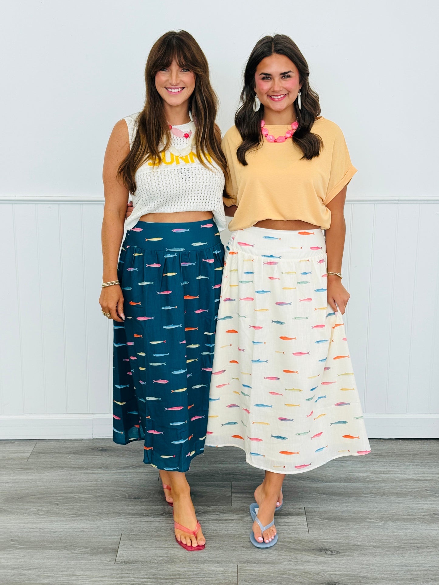 Fish Print Midi Skirt (Reg & Plus) - 2 Colors