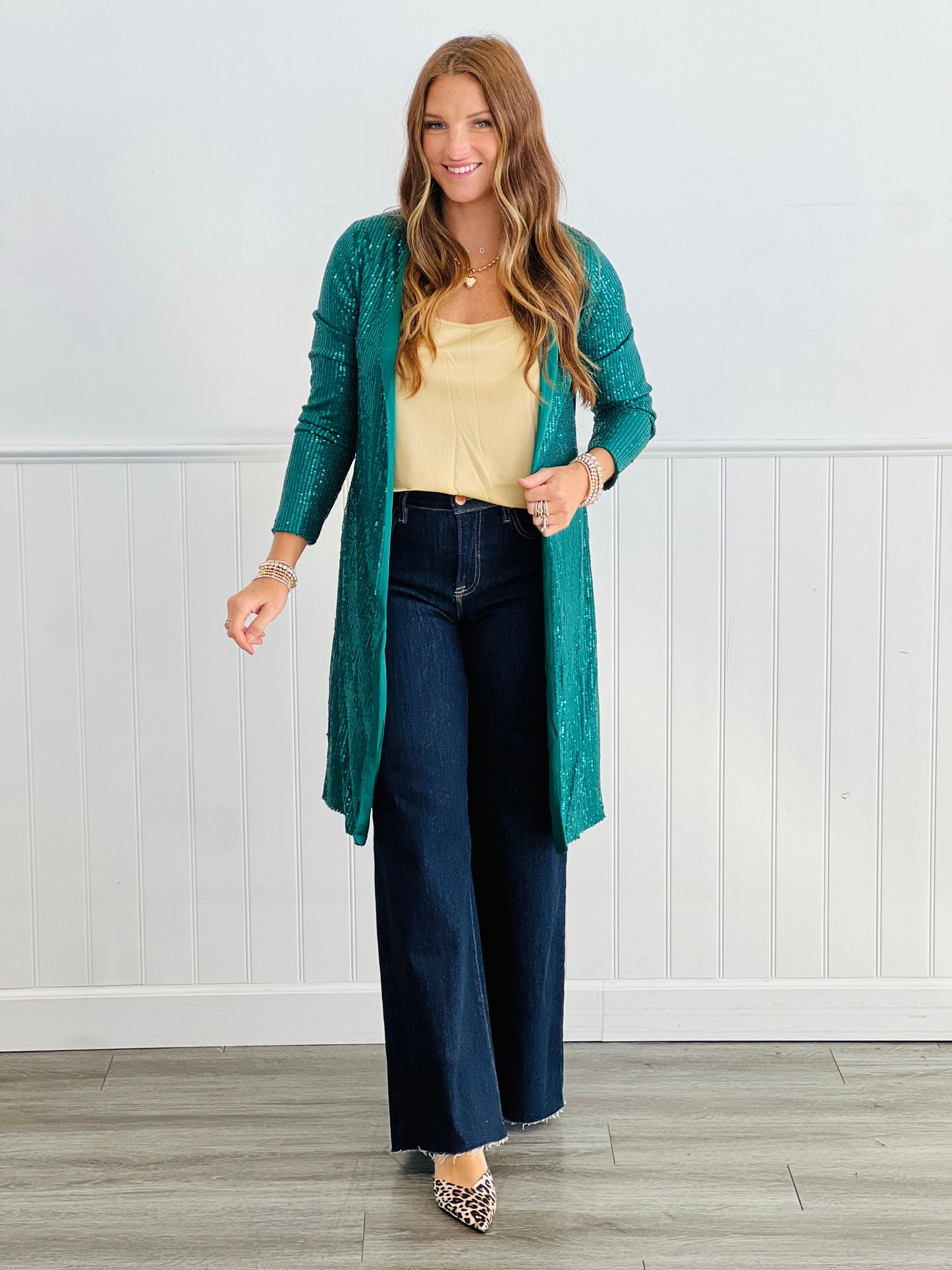 Shimmering Sequin Longline Cardigan (Reg & Plus)-3 Colors
