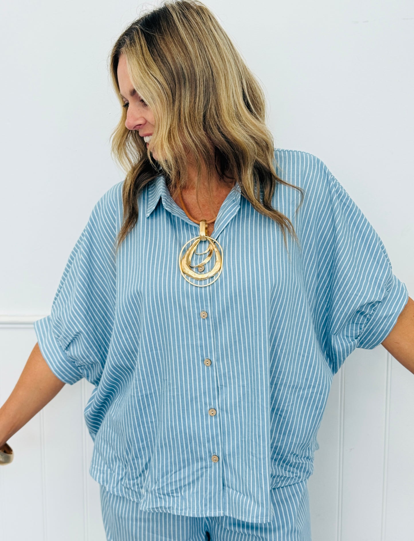Blue Denim Pinstriped Shirt (Reg & Plus)