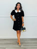 Black Bow Detail Buttons Mini Skater Dress (Reg.)