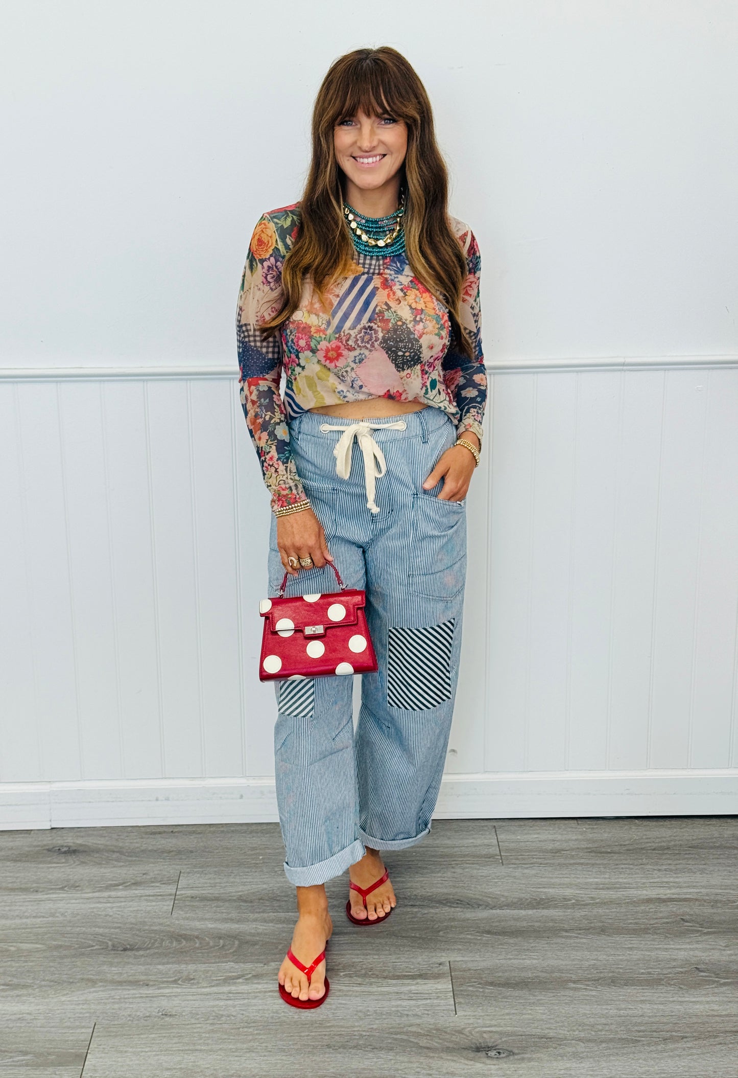Bold Floral Mesh LS Top (Reg. and Plus)