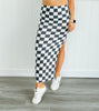 Black/White Checkered Side Slit Midi Skirt (Reg & Plus)