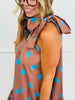 Camel Polka Dot Adjustable Tie Neck Sleeveless Mini Dress (Reg.)
