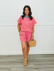 Pink/Brown Stripe Top & Shorts Set (Reg & Plus)