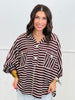 Cherry Cola Striped Henley Collared Top (Reg.)