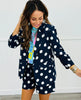 Navy/White Polka Dot Ruched Blazer (Reg & Plus)
