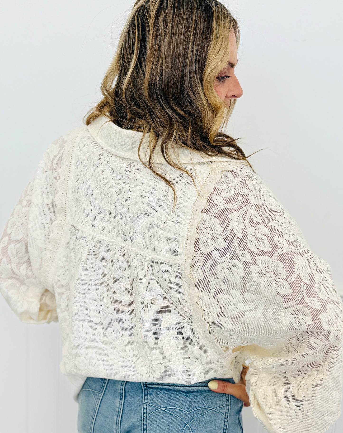 Ivory Floral Lace Button Up Top (Reg. and Plus)