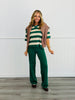 Hunter Green/Almond Stripe Top & Solid Pant Set (Reg.)