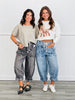 Washed Denim Pleated Pockets Barrel Jeans (Reg.)-2 Colors