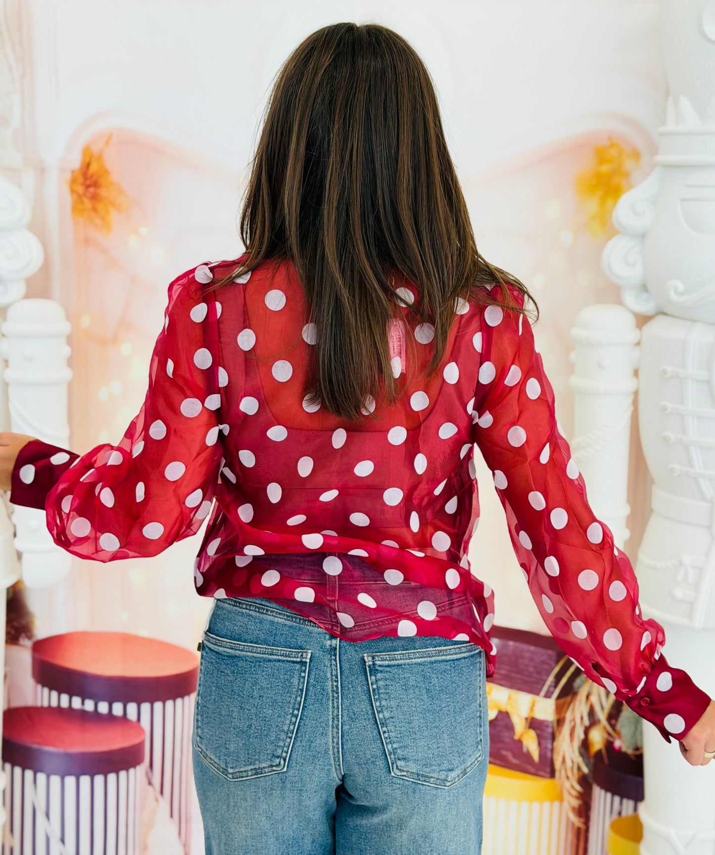 Burgundy Polka Dot Bliss Organza Blouse (Reg)