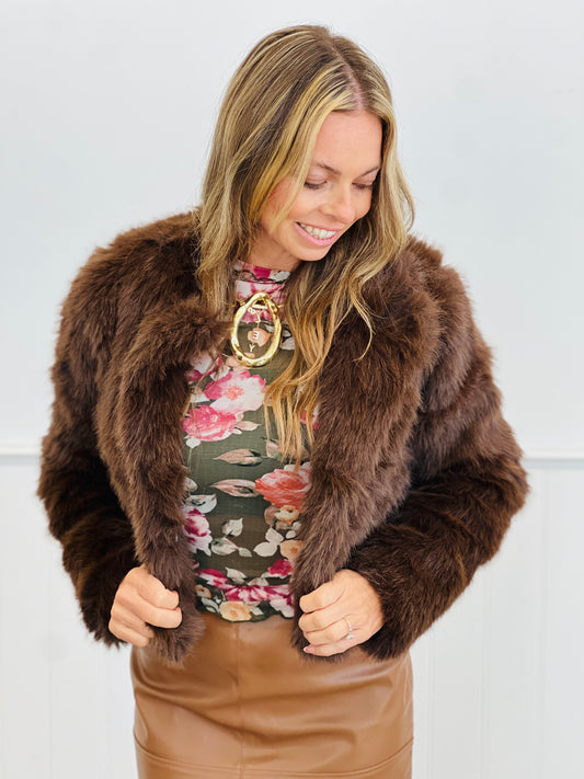 Dark Coffee Faux Fur Crop Jacket (Reg.)