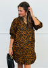 Caramel Leopard Print Zip Front Mini Dress (Reg & Plus)