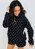 Black/White Polka Dot Hooded Sweatshirt & Shorts Set (Reg.)