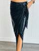 Black Shiny Ring Detail Wrap Midi Skirt ( Reg. and Plus)