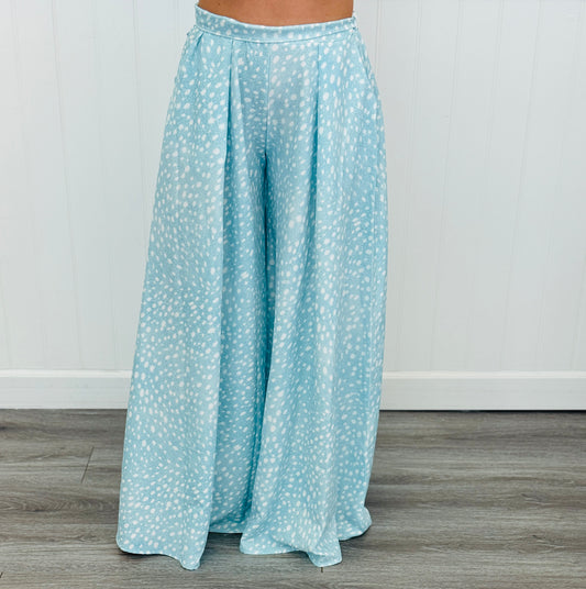 Light Blue Deer Print Palazzo Pants (Reg. and Plus)