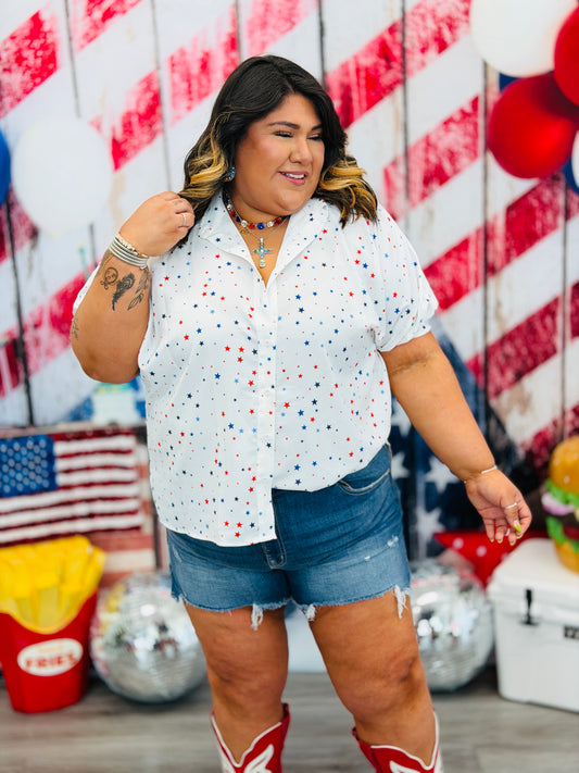 Patriotic Stars Sutton Button Up Top (Reg. and Plus)