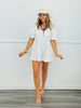 White/Blue Ribbon Bow Printed Bubble Sleeve Romper (Reg.)