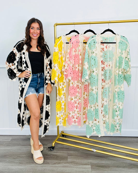 Floral Crochet Cardigan (One Size) - 4 Colors