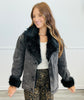 Washed Black Fur Trim Jacket (Reg)