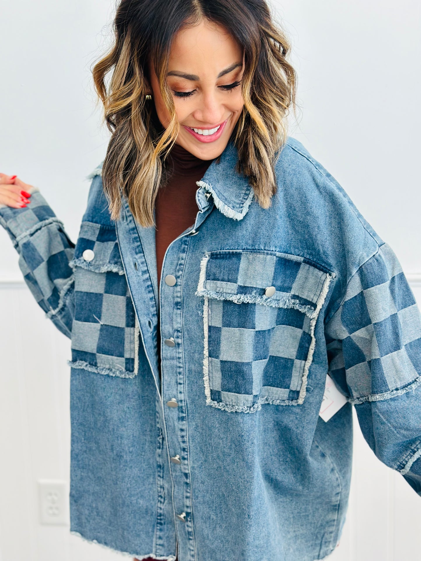 Checkered Washed Denim Shacket (Reg.)