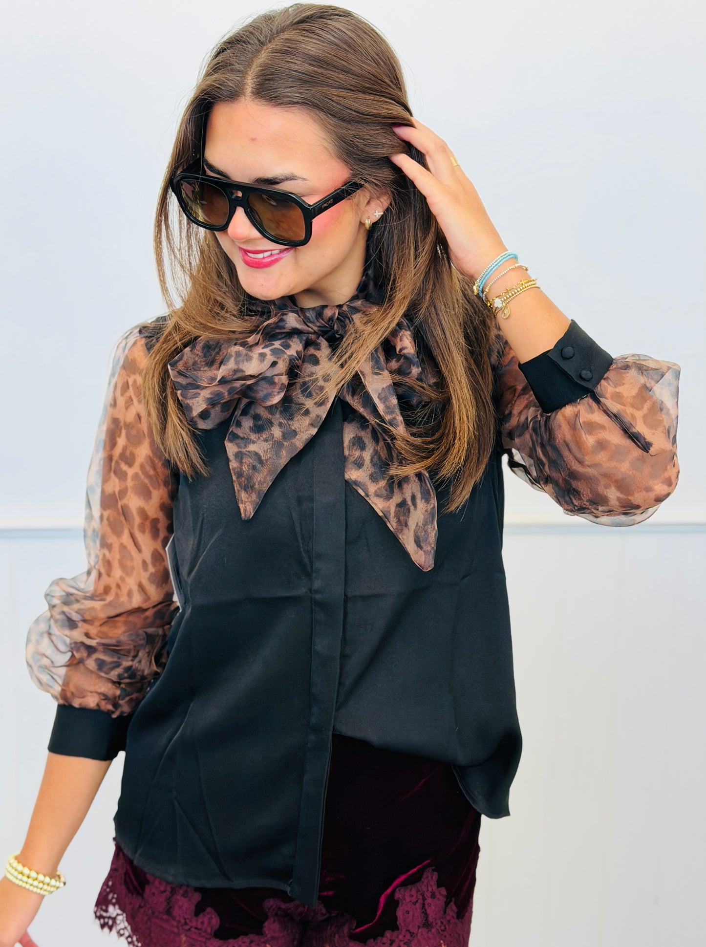 Self Tie Neckline Detail Blouse (Reg.)
