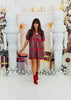 Red Plaid Sequin Collared Button Down Mini Dress (Reg.)