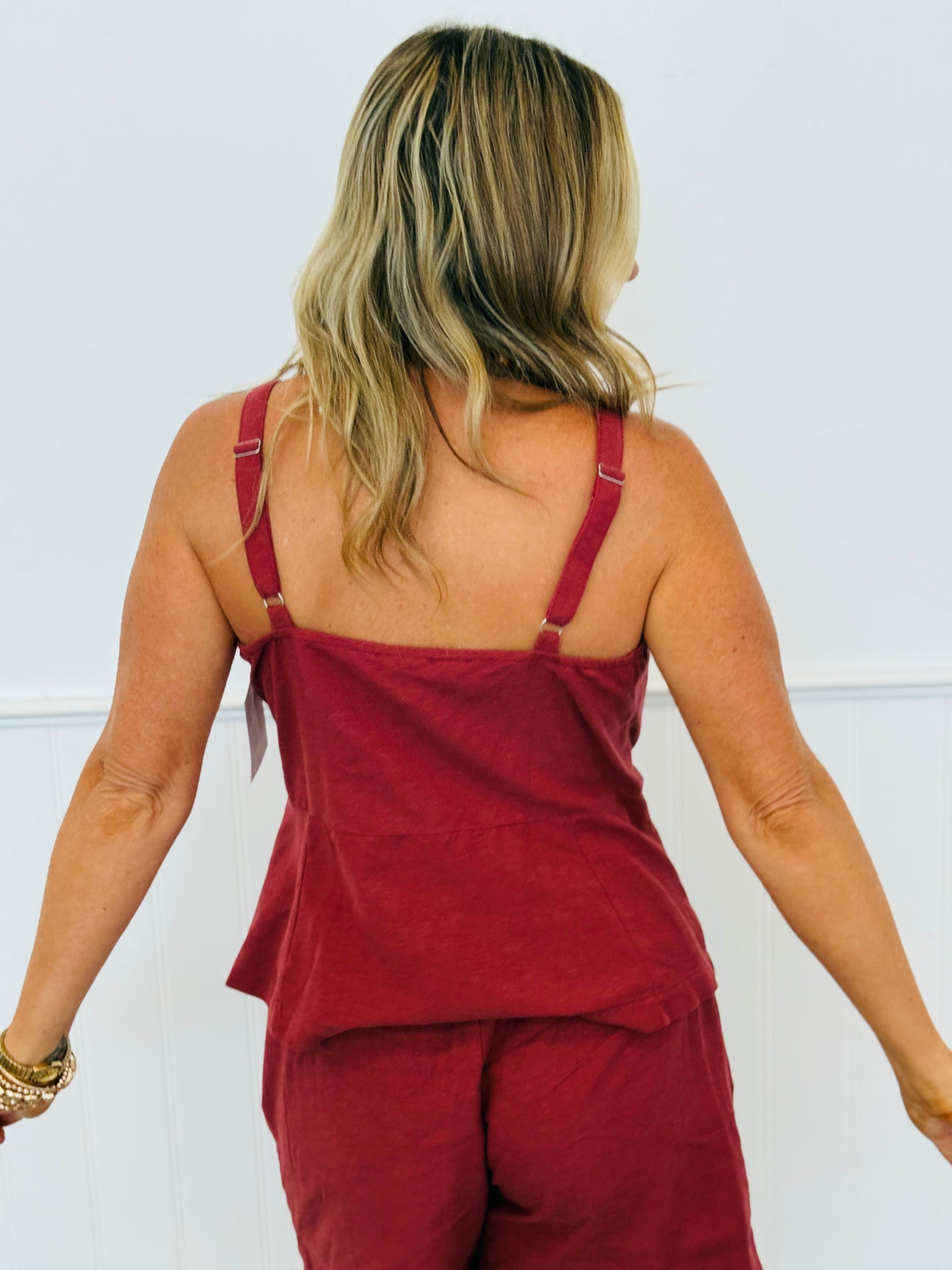 Burgundy Button Up Tie Top (Reg.)