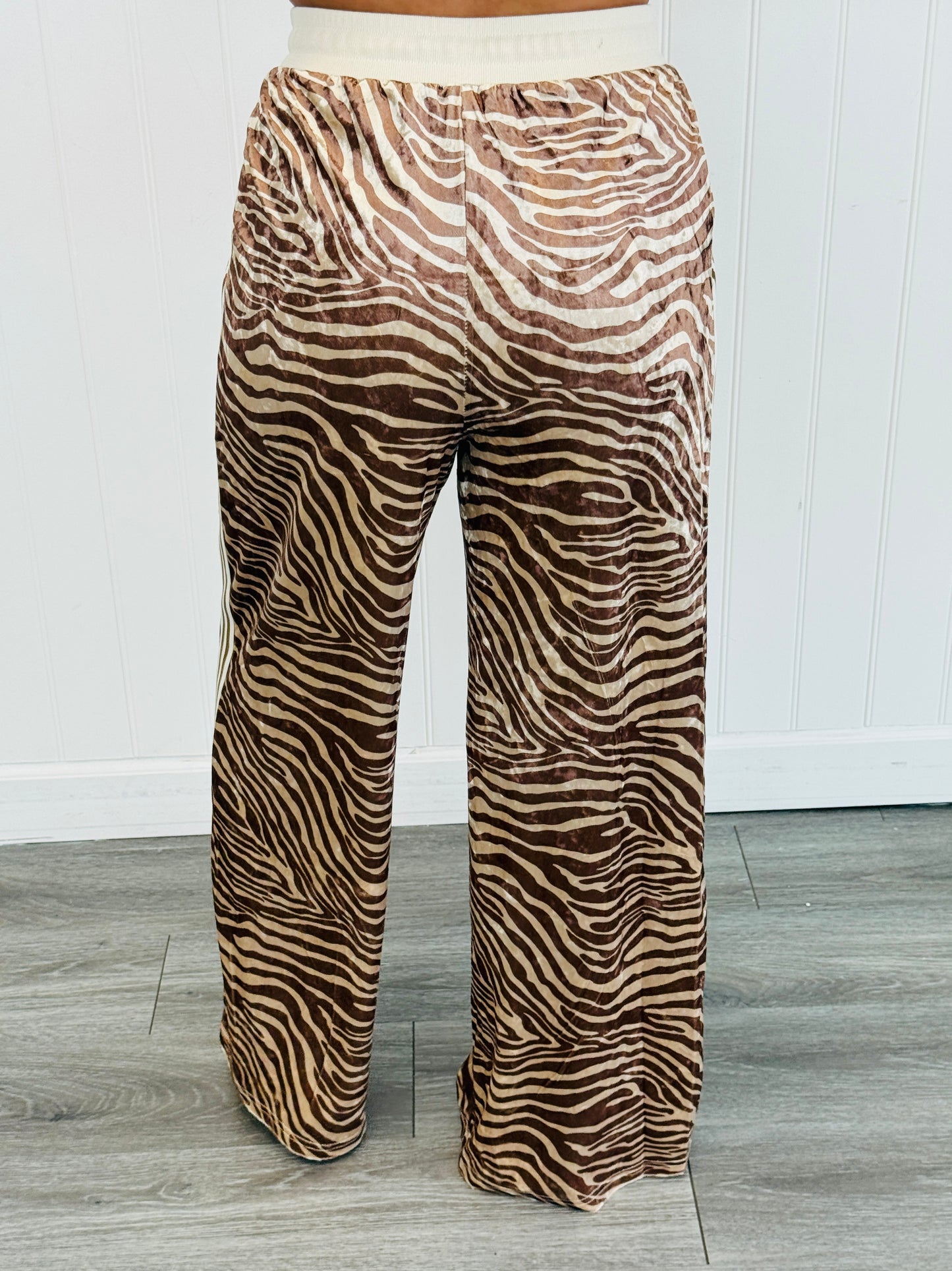 Sand Taupe Velvet Zebra Top & Pants Set (Reg & Plus)