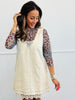 Oatmeal Washed Denim Lace Trim Mini Dress  (Reg.)