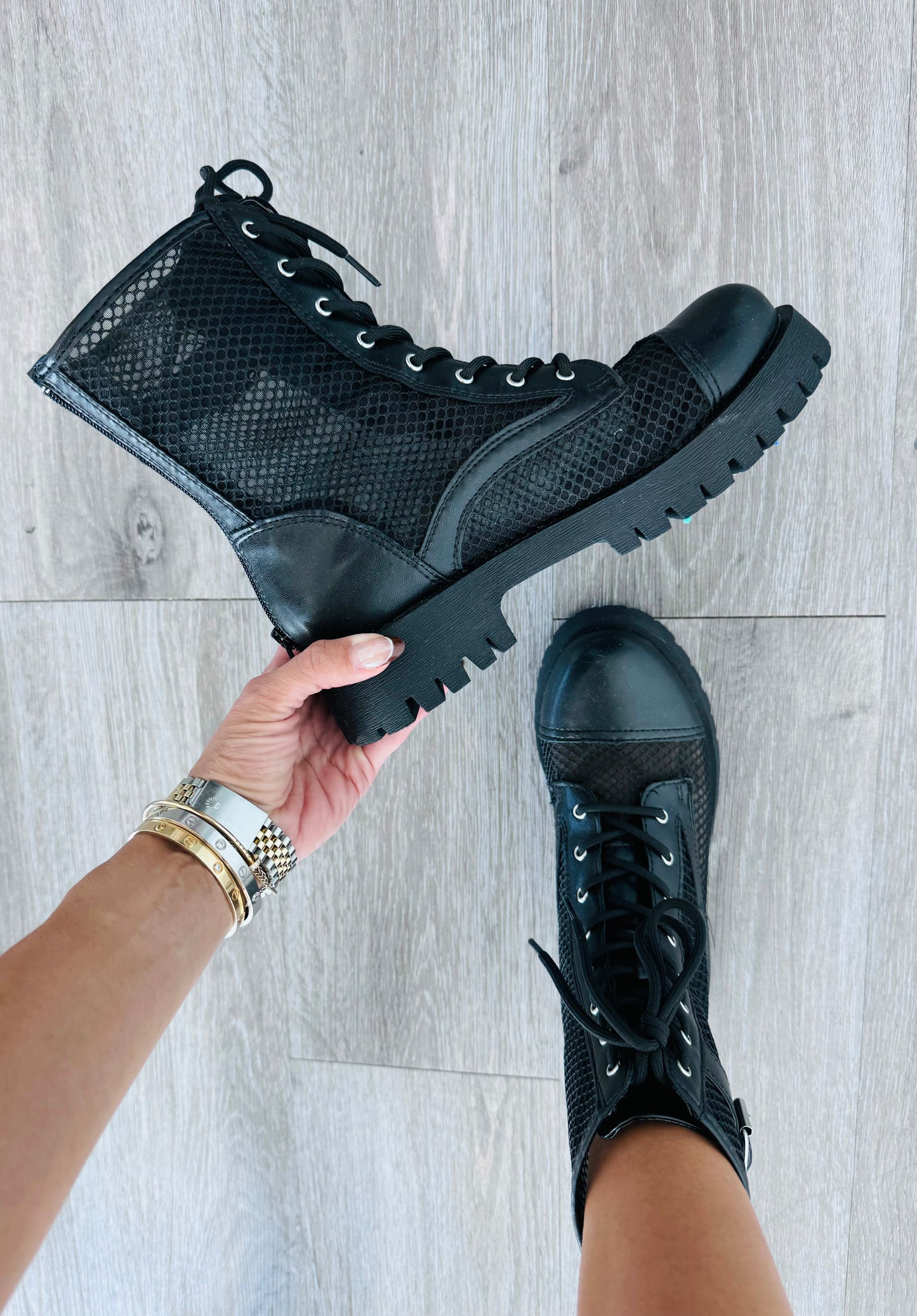 Black Mesh Combat Boots