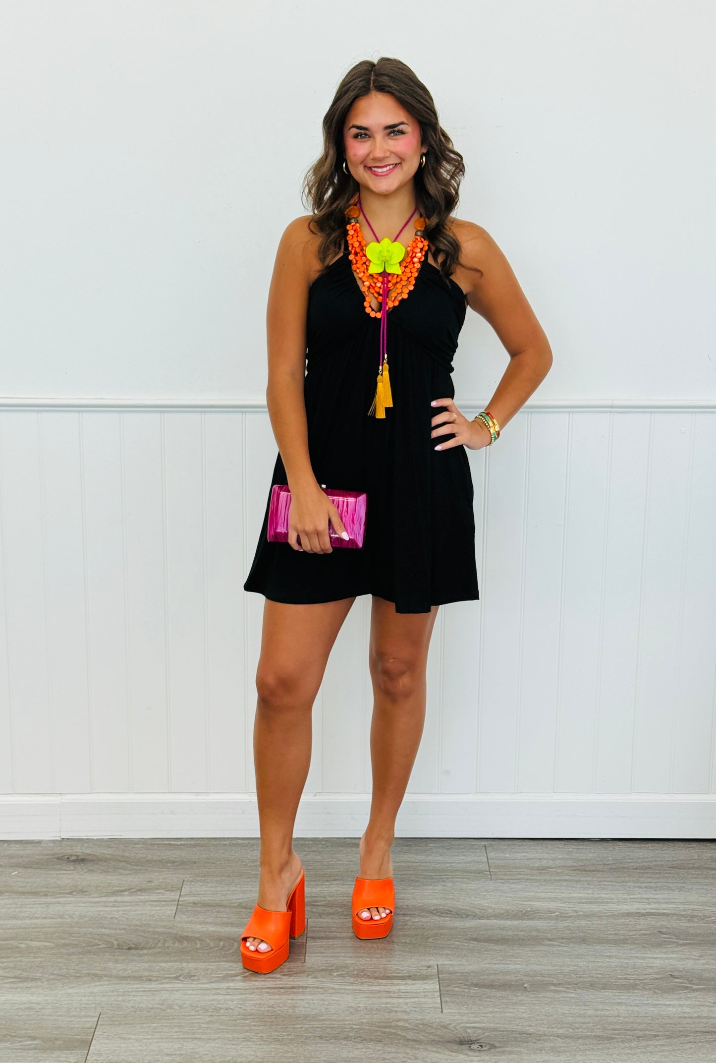 Halter V-Neck Shirred Romper (Reg.) - 2 Colors