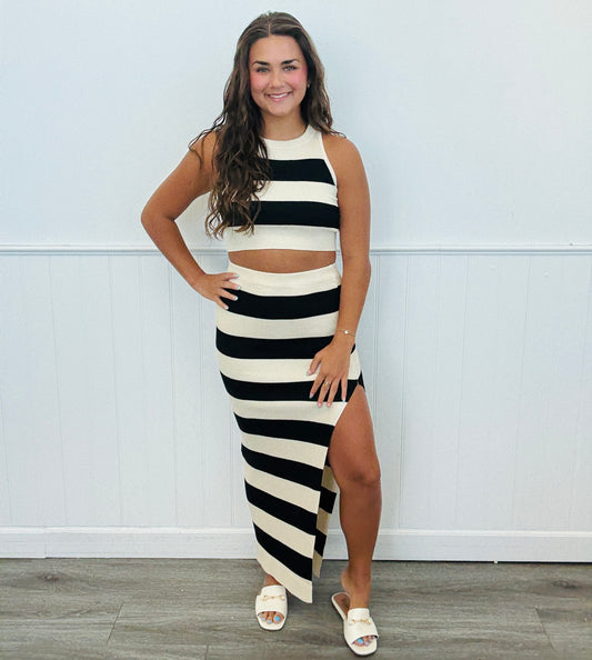 Almond/Black Knit Crop Top & Maxi Skirt Set (Reg.)