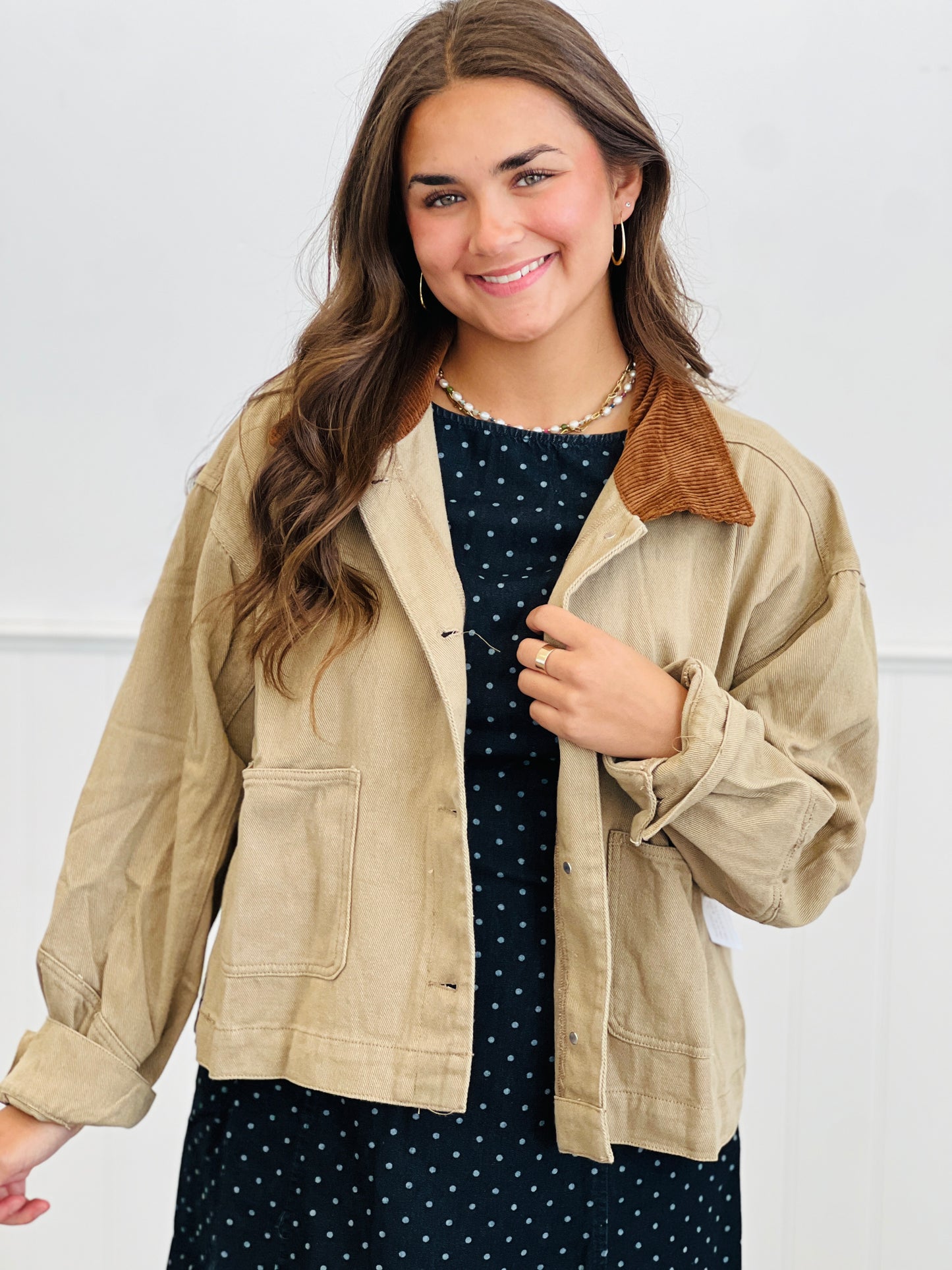Taupe Corduroy Collar Twill Barn Jacket (Reg.)