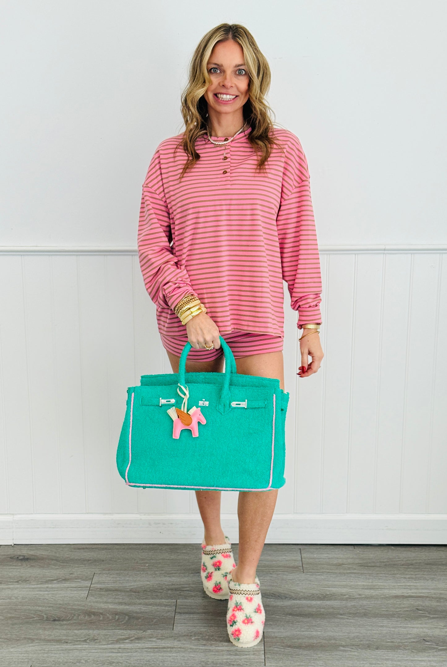 Pink/Brown Stripe Knit Boxy LS Top (Reg.)