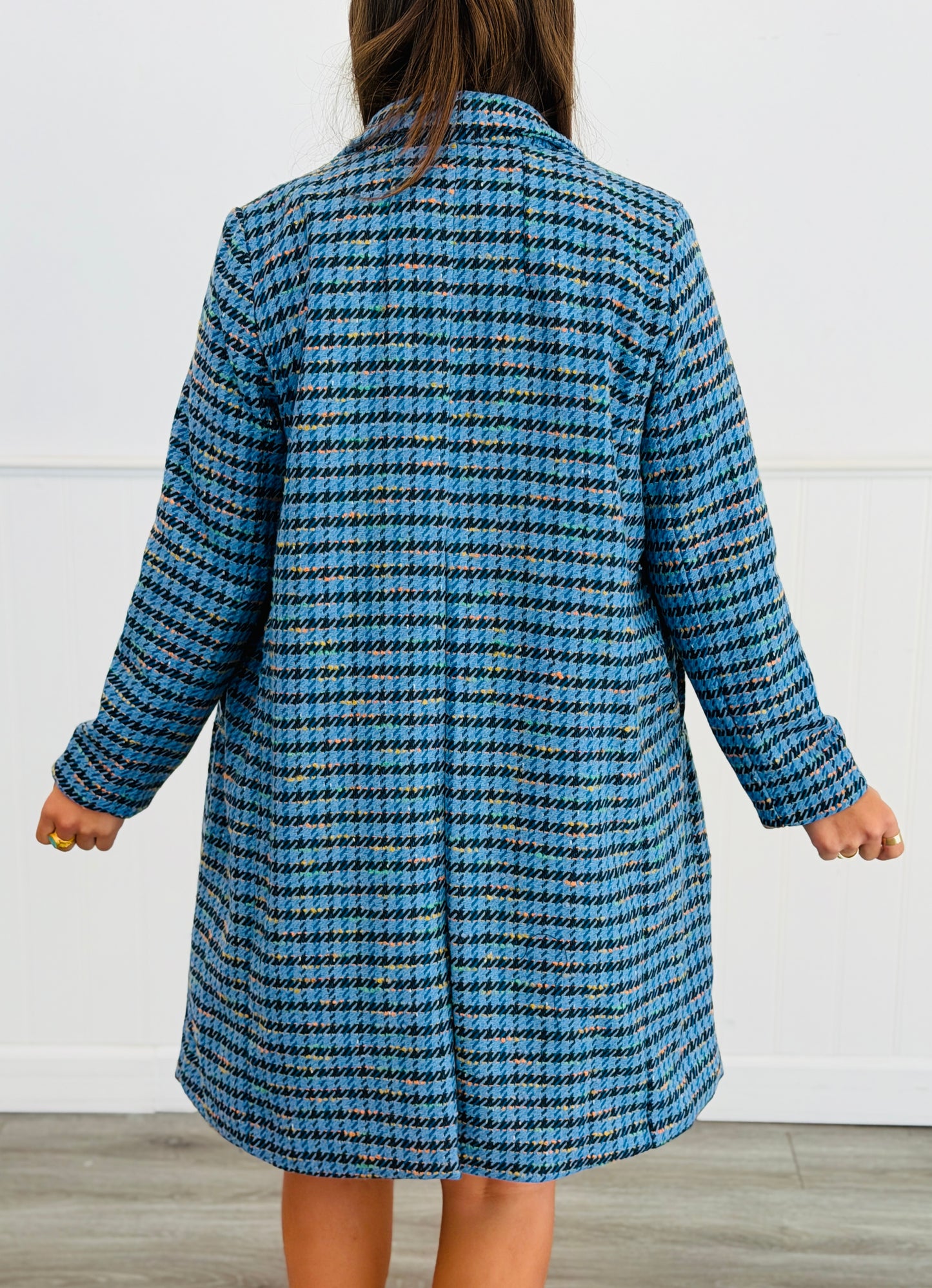 Blue Houndstooth Double Breasted Coat (Reg & Plus)