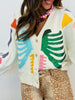 Queen Of Sparkles Ivory Multi Skeleton Button Up Cardigan (Reg. and Plus)