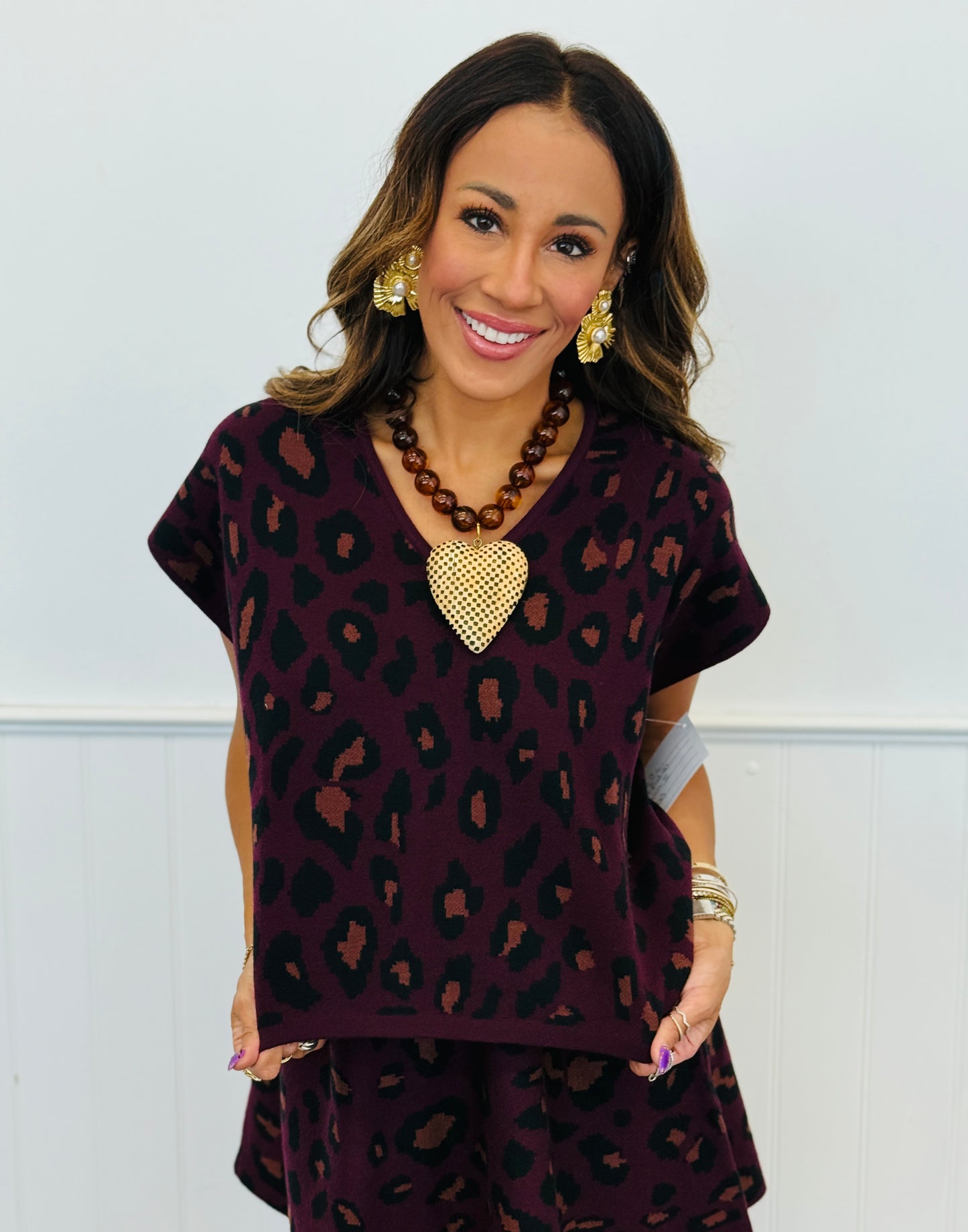 Leopard Print V-Neck Sleeveless Sweater Top (Reg.) - 3 Colors