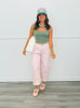 Light Pink Gingham Twill Barrel Pants (Reg.)