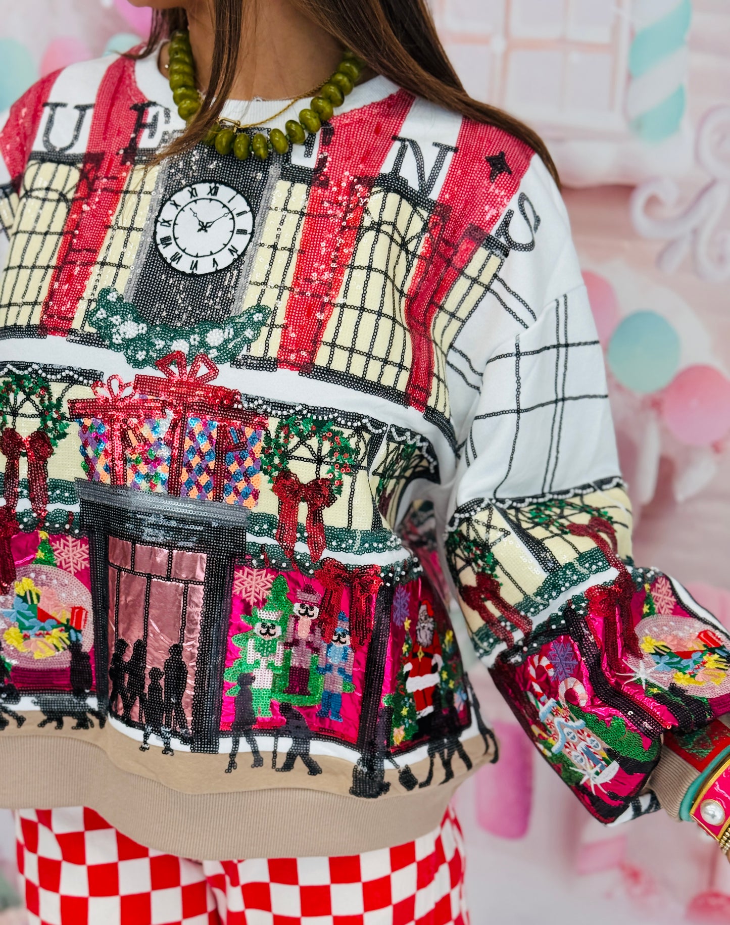 Queen Of Sparkles Multi Store At Christmas Time Window Display Sweatshirt (Reg. & Plus)