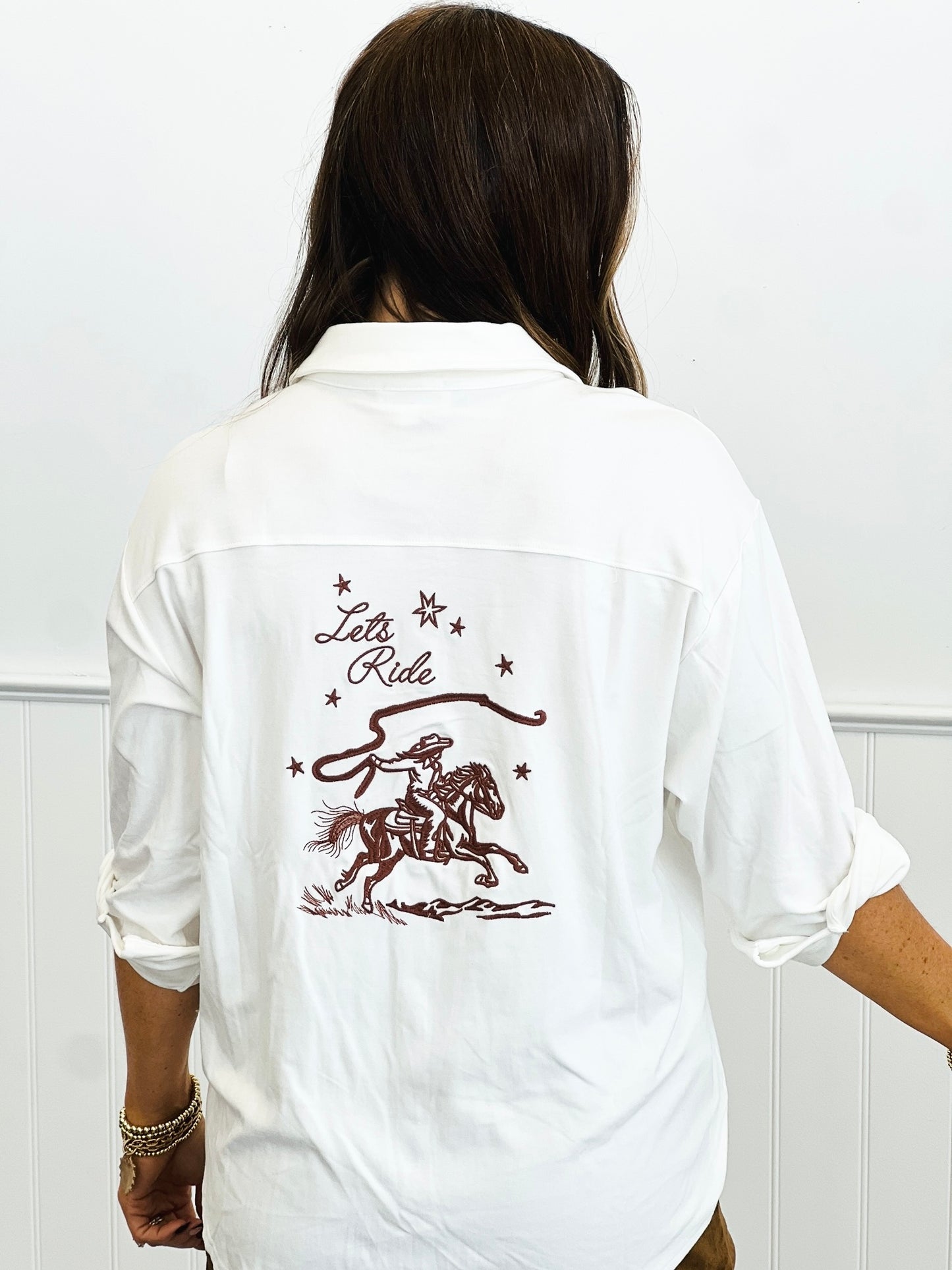 White Let's Ride Button Down Graphic Shirt (Reg.)