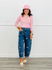 Candy Pink Checkered Mock Neck Mesh Top (Reg & Plus)
