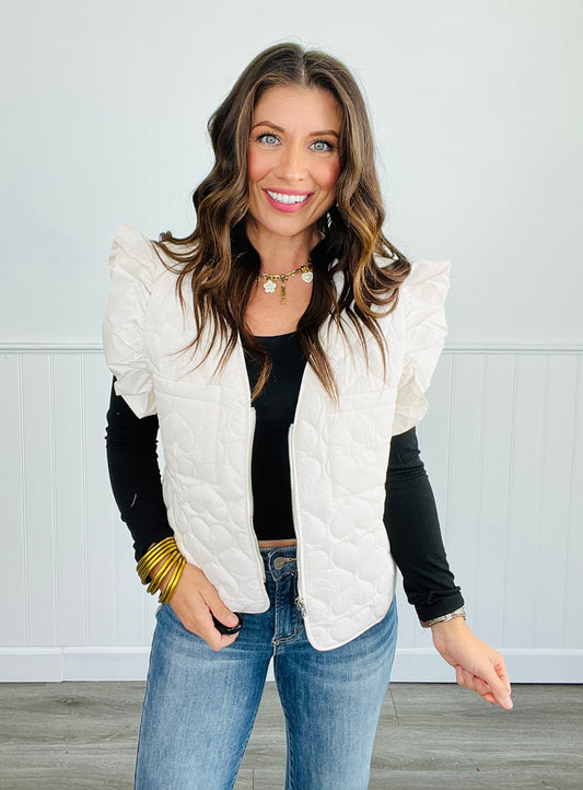 Cream Hearts Puffer Vest (Reg & Plus)