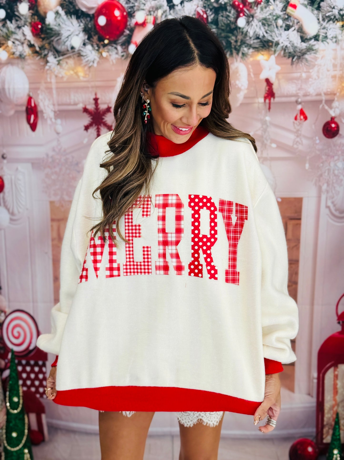 Red/Ivory Merry or Stripe Reversible Sweatshirt (Reg.)
