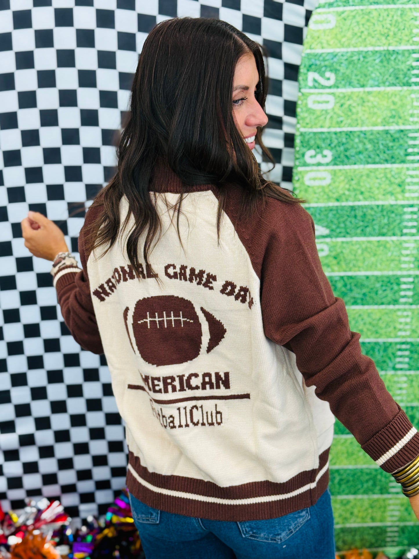 Cream/Brown National Game Day Graphic Sweater Cardigan (Reg.)